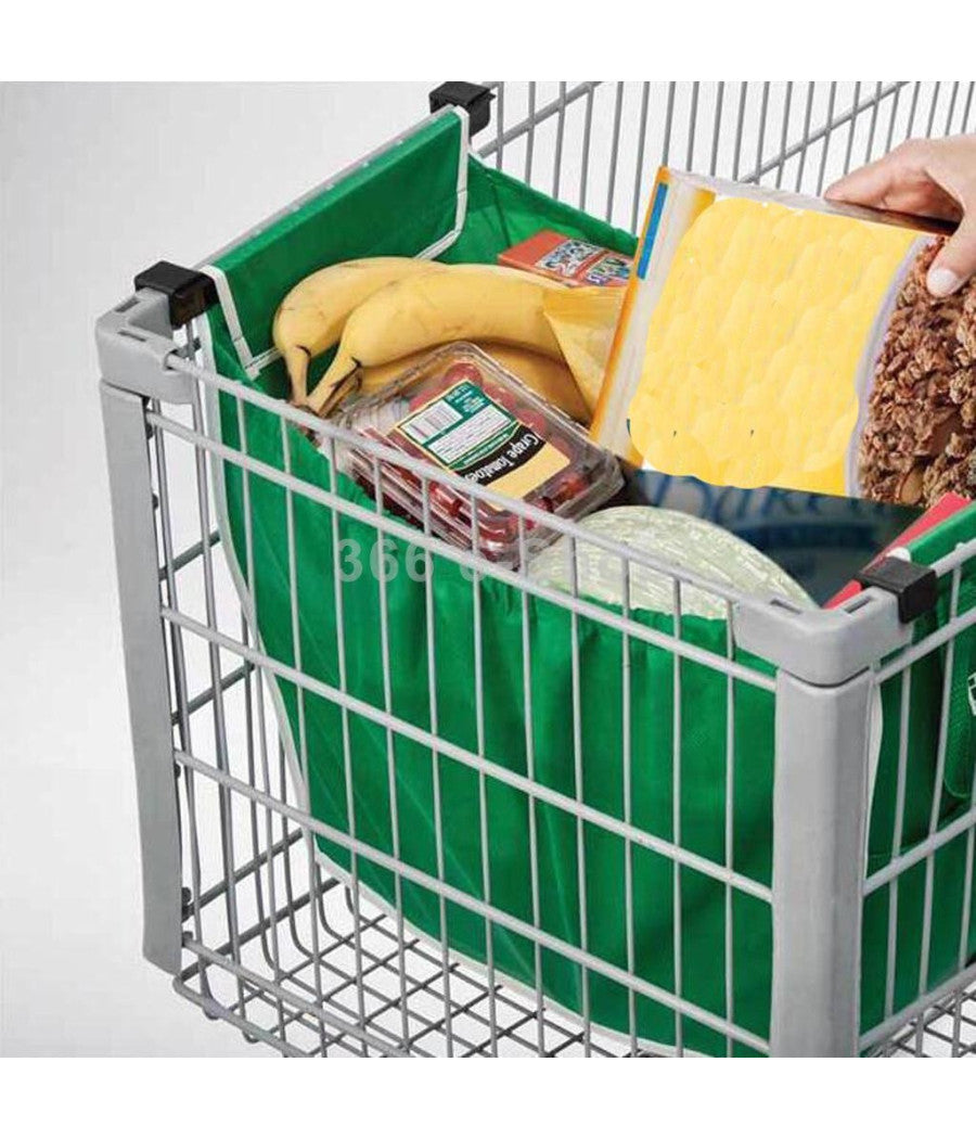 2 Borse Borsa Shopping Bag Carrello Spesa Con Ganci Per Appendere Supermercato         