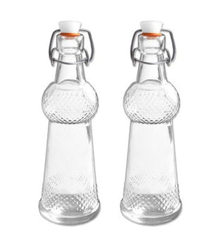 2 Bottiglia Bottiglie Bottigliette In Vetro Con Meccanico Con Guarnizione 75ml         