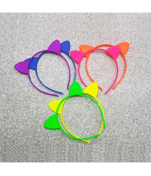 2 Cerchietti Frontino Orecchie Gatto Fluo Ferma Capelli Fermacapelli Plastica         