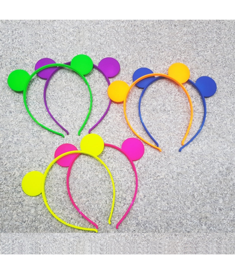 2 Cerchietto Frontino Orecchie Orso Fluo Ferma Capelli Fermacapelli Plastica         