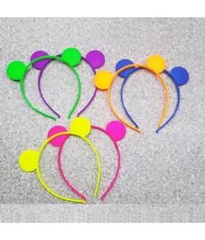 2 Cerchietto Frontino Orecchie Orso Fluo Ferma Capelli Fermacapelli Plastica         