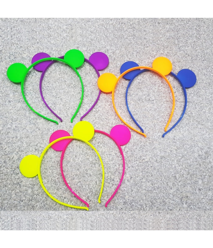 2 Cerchietto Frontino Orecchie Orso Fluo Ferma Capelli Fermacapelli Plastica         