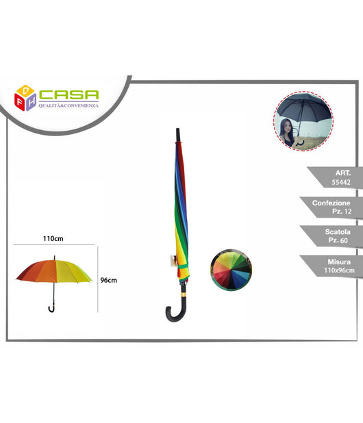 Ombrello Grande Colore Arcobaleno Protegge Pioggia E Sole Estate Inverno         