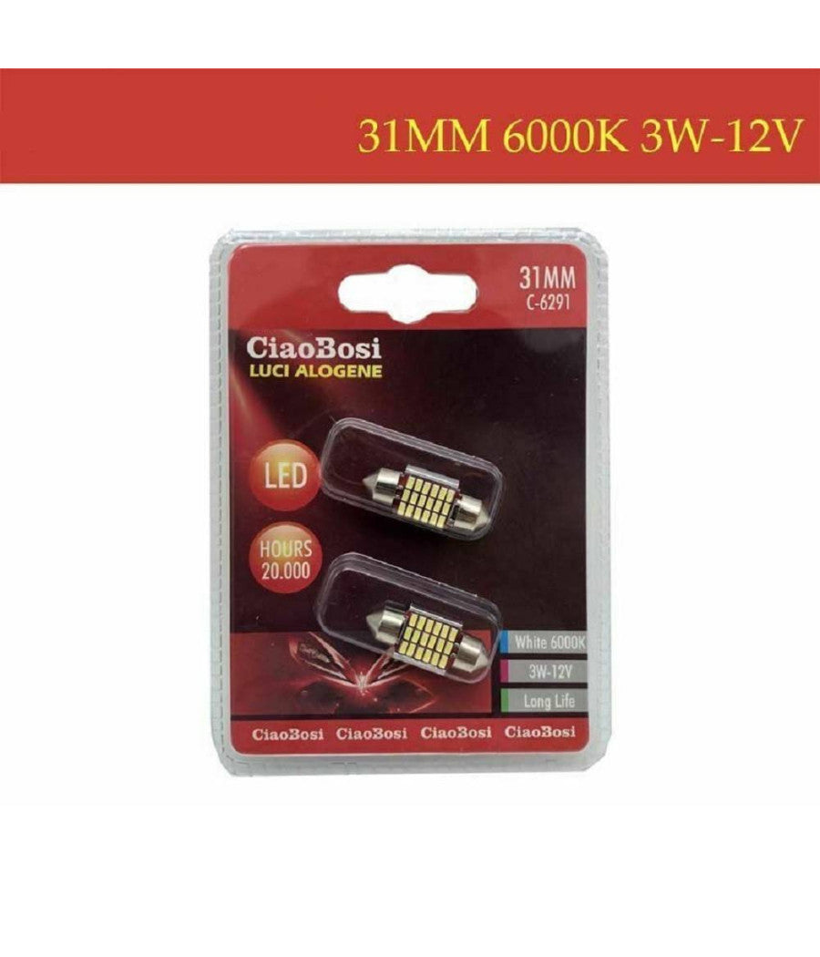 2 Lampadine Lampade Auto T10 12 Led 31 Mm 6000k 3 Watt 12v C-6291         