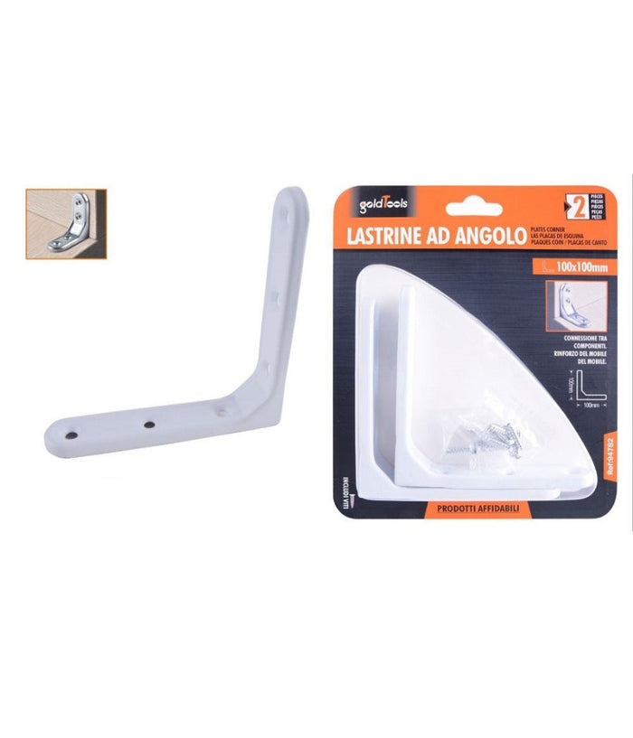 2 Lastrine Ad Angolo 100x100mm Bianca Sostegno Staffa Angolare Viti Mobile 94782         