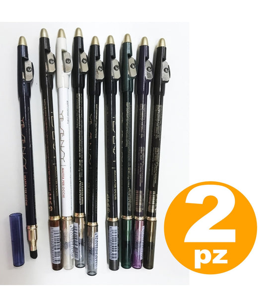 Trade Shop - 2 Matita Matite Eyeliner Waterproof Contorno Occhi Con Temperamatite Spugna -