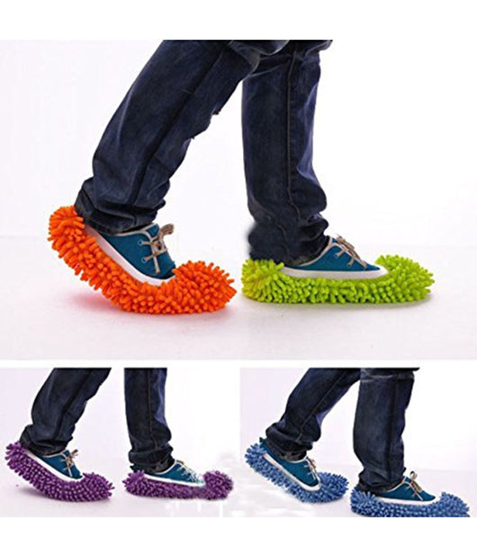2 Pantofole Mop Pulisci Casa Pavimento In Microfibra Copriscarpa Cattura Polvere         