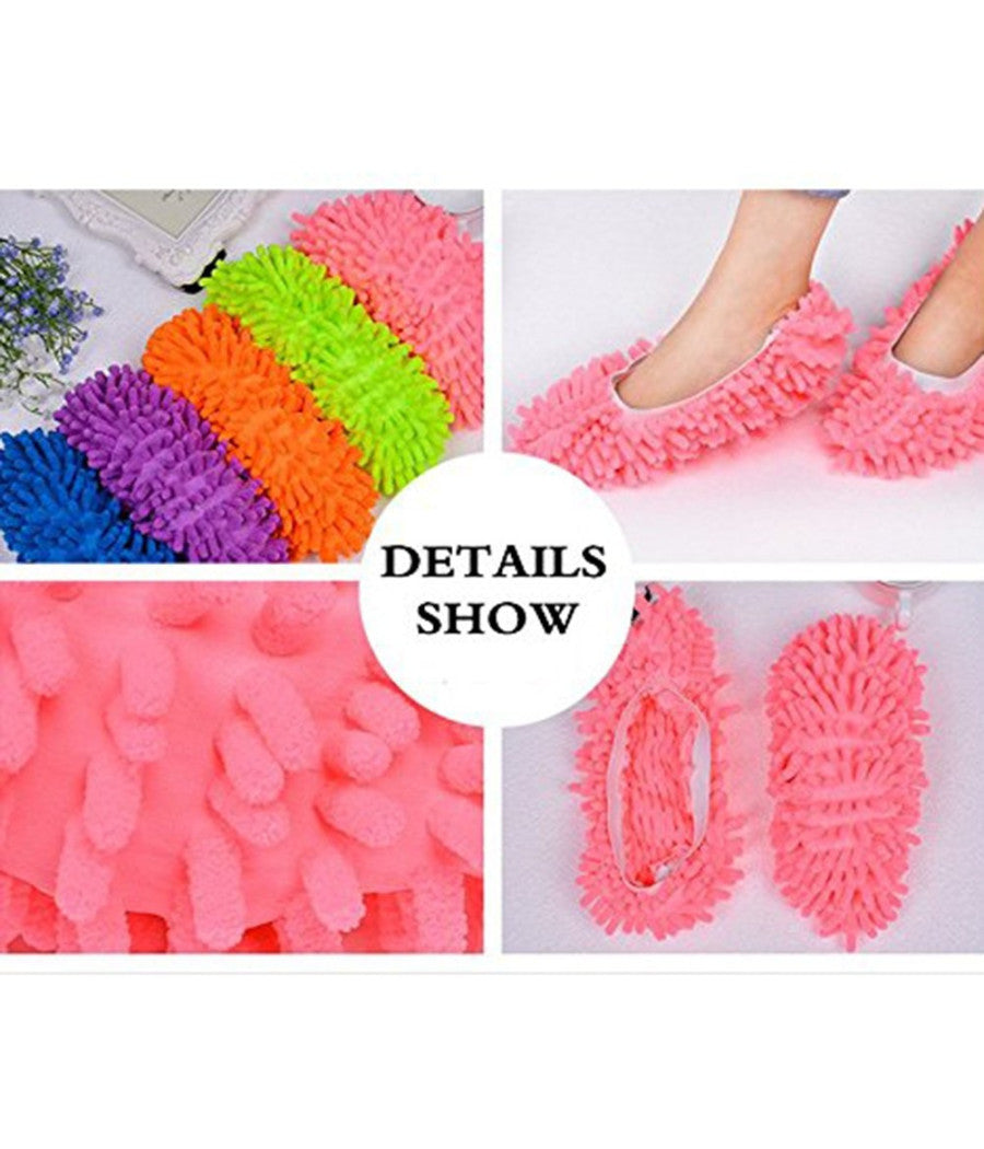 2 Pantofole Mop Pulisci Casa Pavimento In Microfibra Copriscarpa Cattura Polvere         