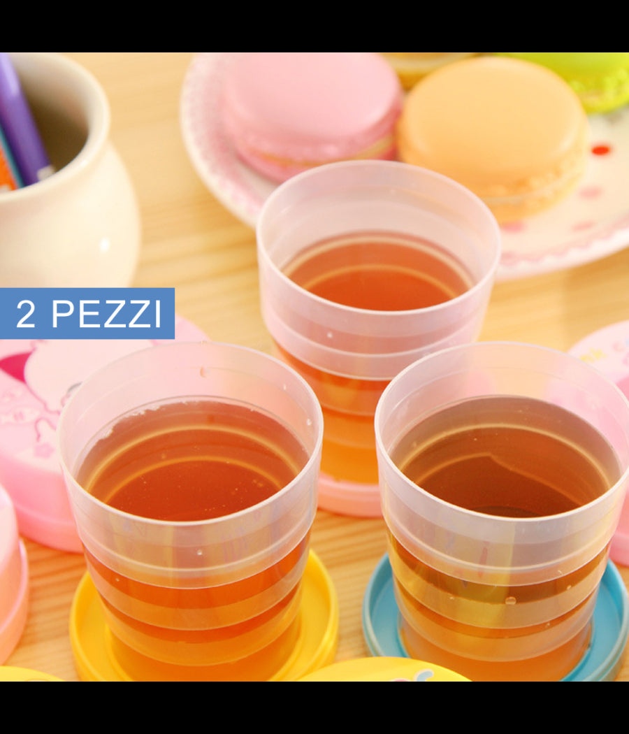 2 Pezzi Bicchiere Portatile Richiudibile Con Portapillole Anni 90 Colorato 100ml         