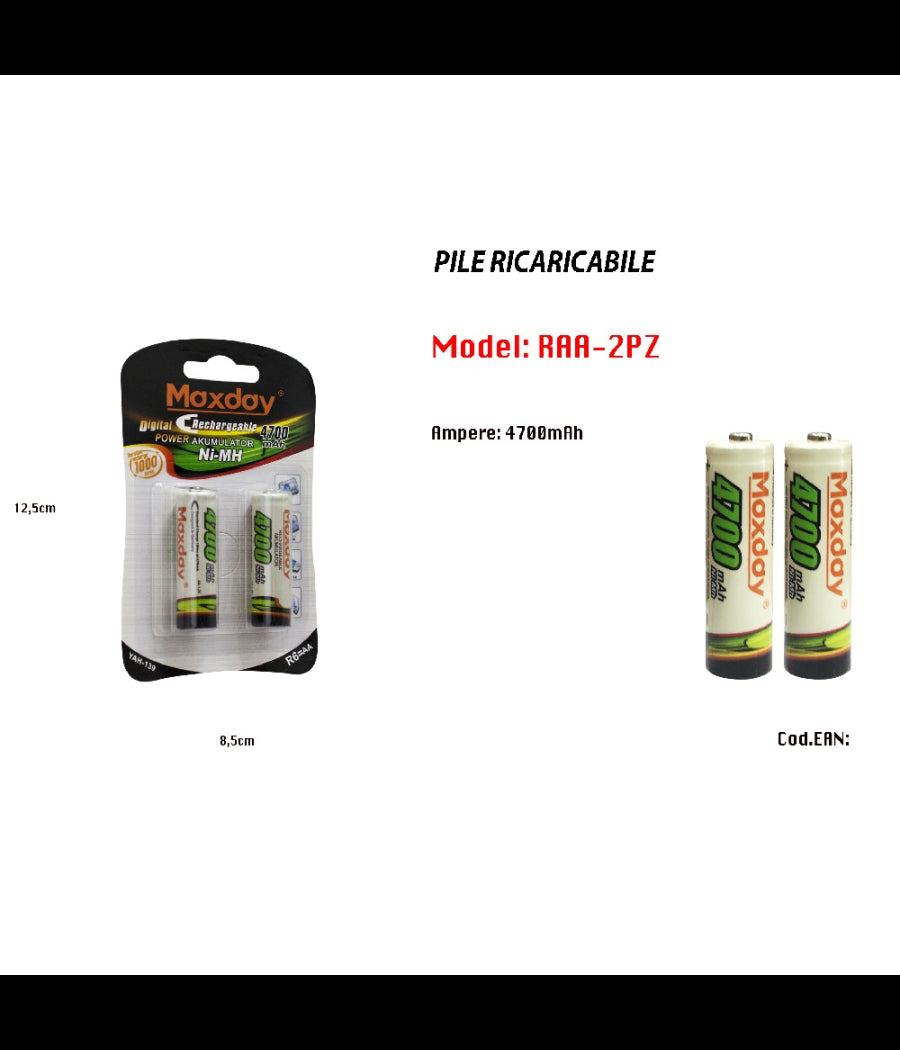2 Pezzi Pile Batterie Stilo Aa Ricaricabili Da 4700 Mah Ni-mh Per Fotocamera         