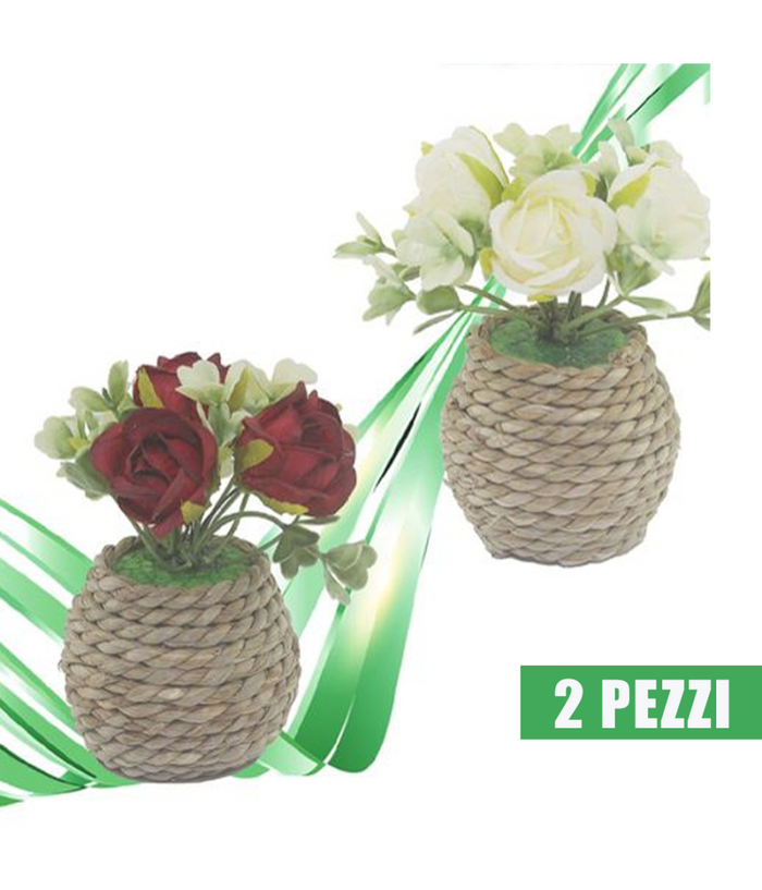 2 Pezzi Vaso Corda Piantina Fiori Artificiali Pianta Idea Regalo Bomboniera 10cm         