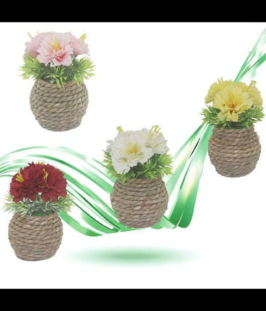 2 Pezzi Vaso In Corda Piantina Artificiale Pianta Idea Regalo Bomboniera 10 Cm         