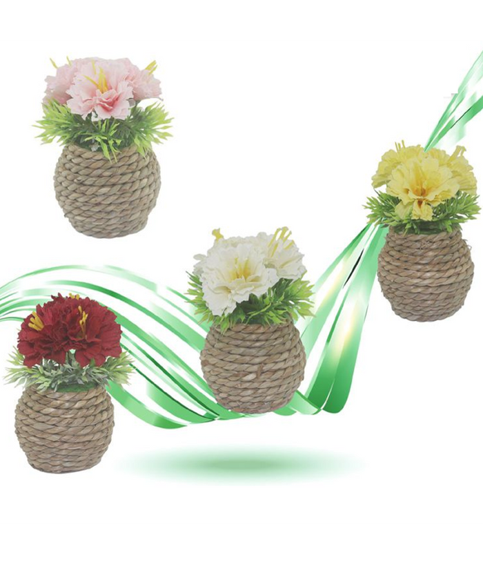 2 Pezzi Vaso In Corda Piantina Artificiale Pianta Idea Regalo Bomboniera 10 Cm         