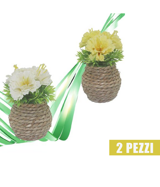 2 Pezzi Vaso In Corda Piantina Artificiale Pianta Idea Regalo Bomboniera 10 Cm         