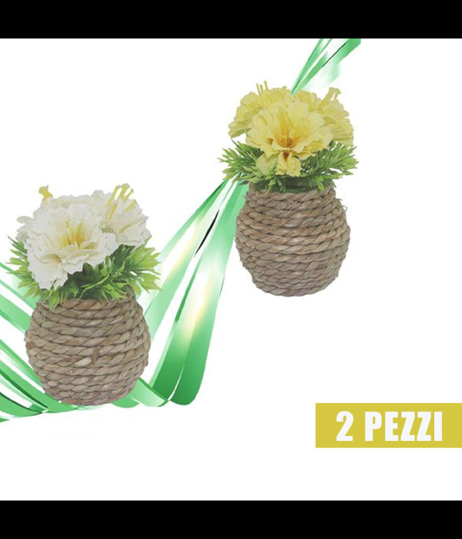 2 Pezzi Vaso In Corda Piantina Artificiale Pianta Idea Regalo Bomboniera 10 Cm         