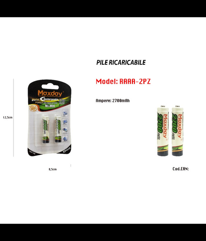 2 Pile Aaa 2700 Mah Batterie Mini Stilo Ricaricabili Pila Telecomandi Macchine         