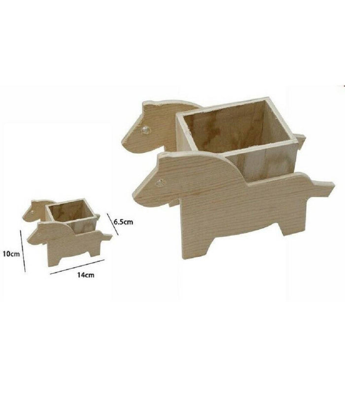 2 Pz Portapenne Contenitore Penne Matite Legno Naturale Decoupage Cavalli 53480a         