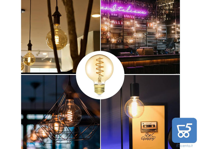 2 pz Lampadina G80 a Vite Edison 4W E27 Filamento LED Vintage Bianco caldo 2200K Vetro ambrato 380LM a Spirale Retrò