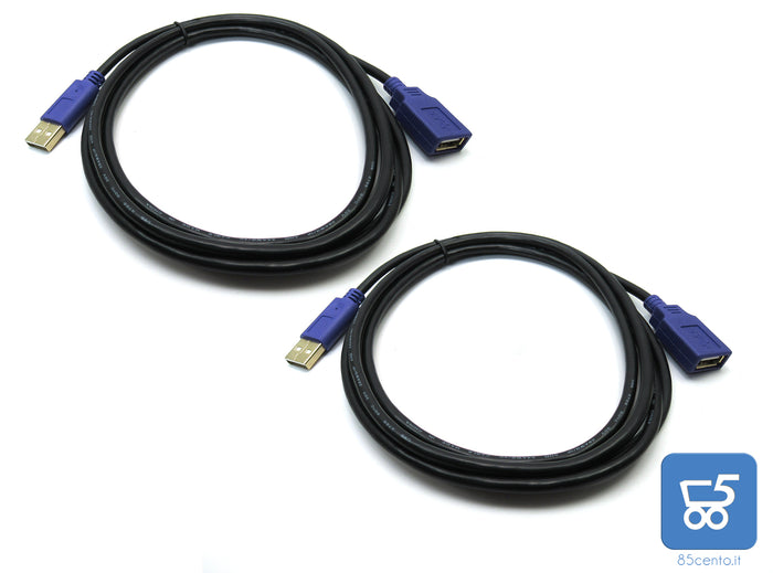 2 pz Prolunga USB A 2.0 24 AWG Lunghezza 2 Metri da Maschio a Femmina