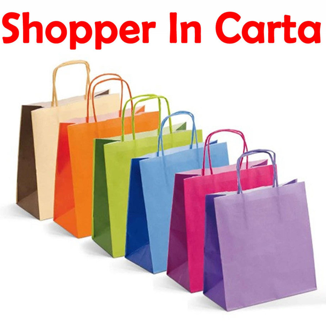 Trade Shop - 2 Pz Borsa Shopper Busta Regalo In Carta Modelli Assortiti 210 Gr 30x12x20 Cm -