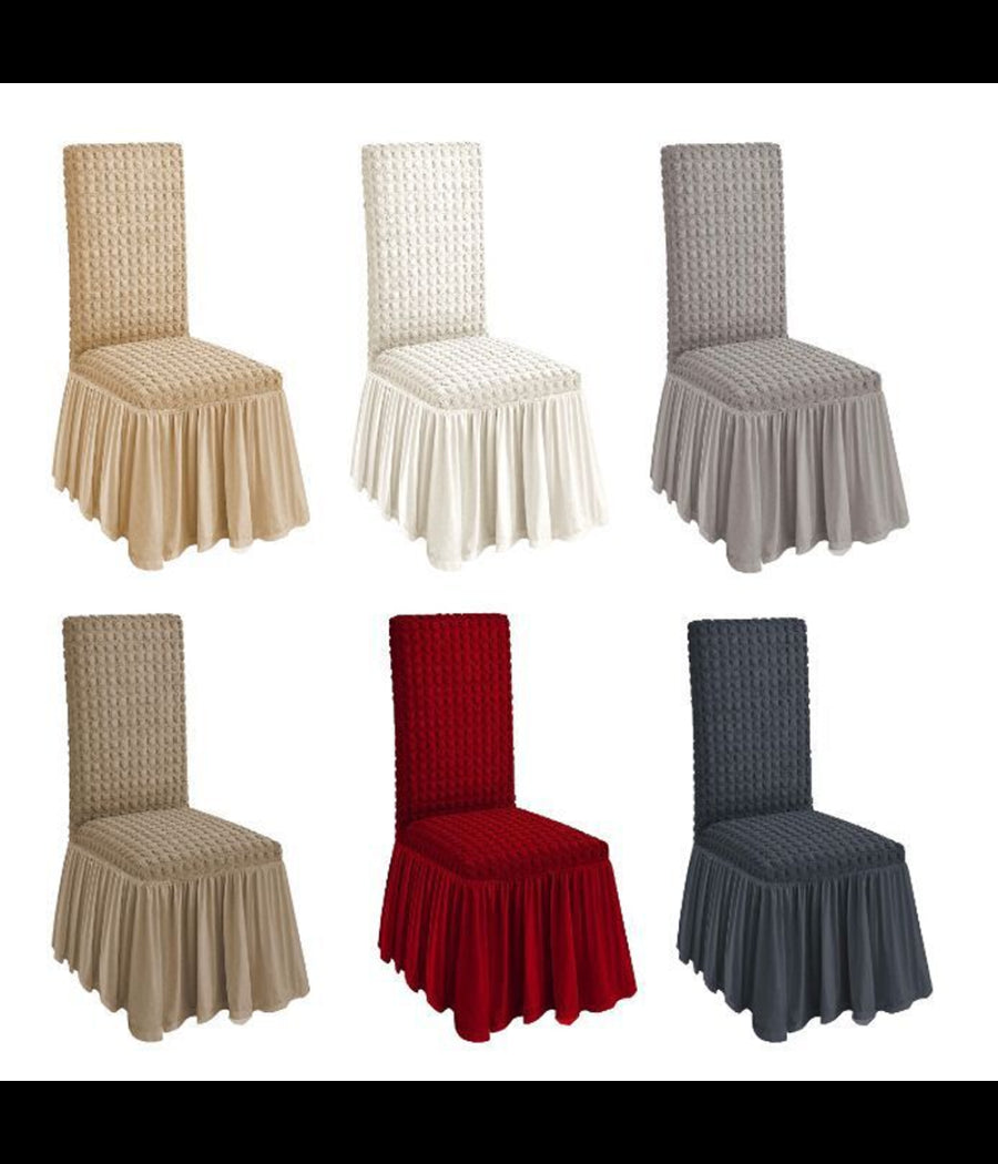 2 Pz Coprisedia Con Volant Schienale Sedia Tessuto Bubble Vari Colori Lavabile         