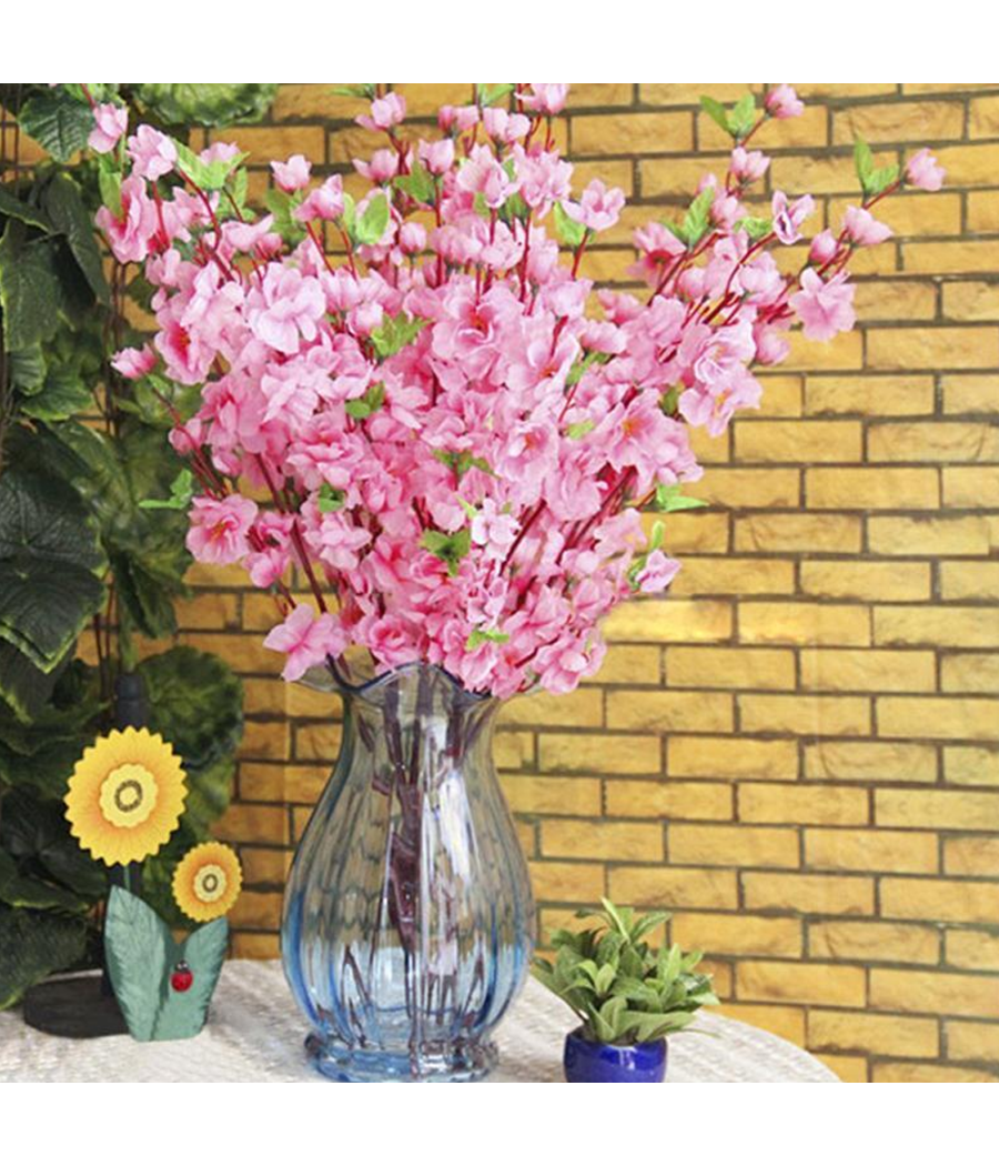 2 Pz Fiori Pesco Finti Artificiali Primavera Decorazione Interno Esterno Bouquet  Rosa       