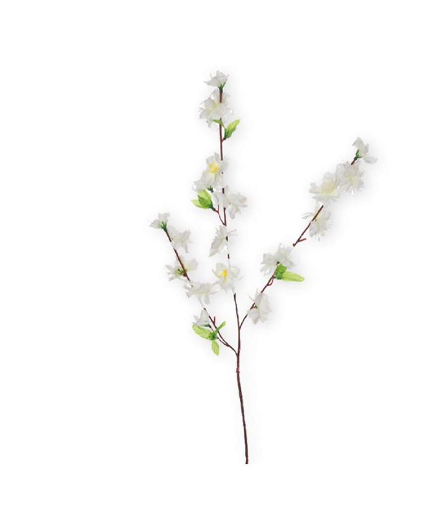 2 Pz Fiori Pesco Finti Artificiali Primavera Decorazione Interno Esterno Bouquet  Bianco       