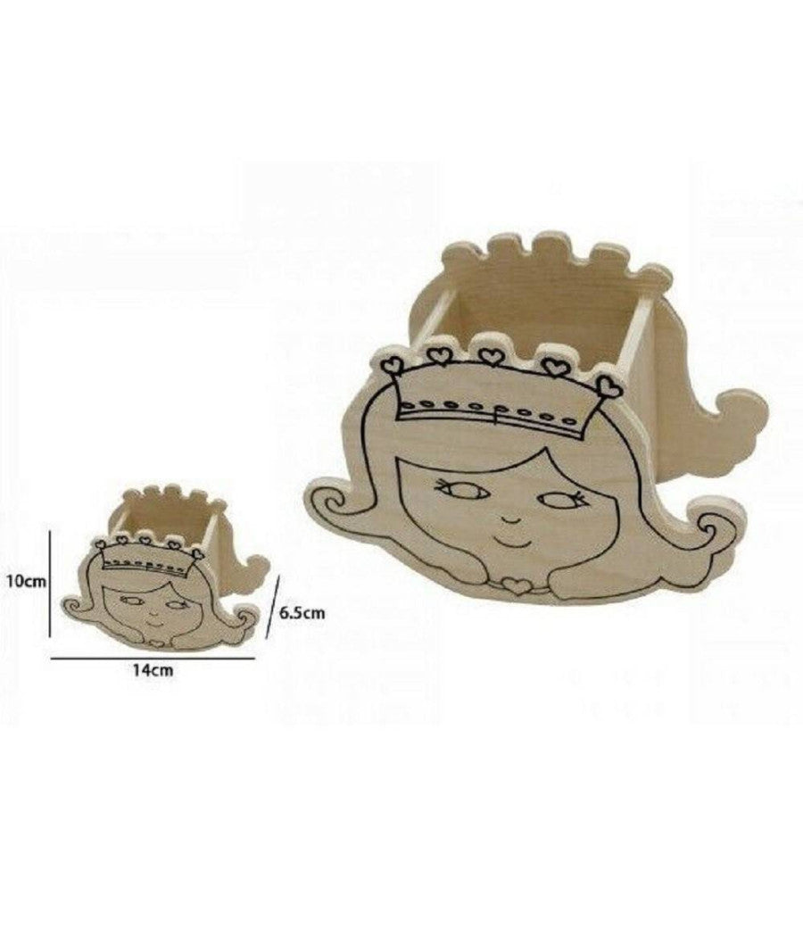 2 Pz. Portapenne Contenitore Penne Matite In Legno Decoupage Principessa 53482a         