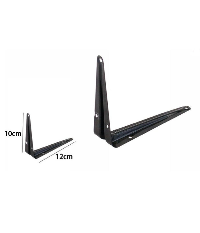 2 Pz Reggimensola Supporto Staffa Triangolare Mensola Metallo 10x12cm Nera 07914         
