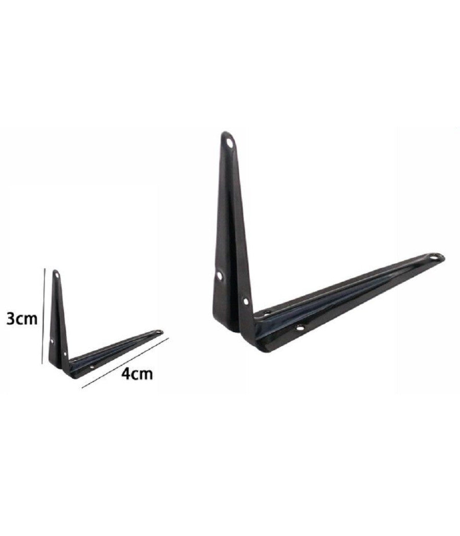2 Pz Reggimensola Supporto Staffa Triangolare Mensola Metallo 3 X 4cm Nera 07909         
