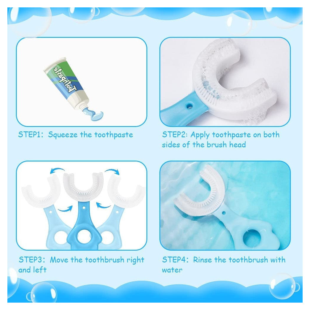 Trade Shop - 2 Pz Spazzolino Da Denti Per Bambini 2-6 Anni A Forma Di U Setole In Silicone -