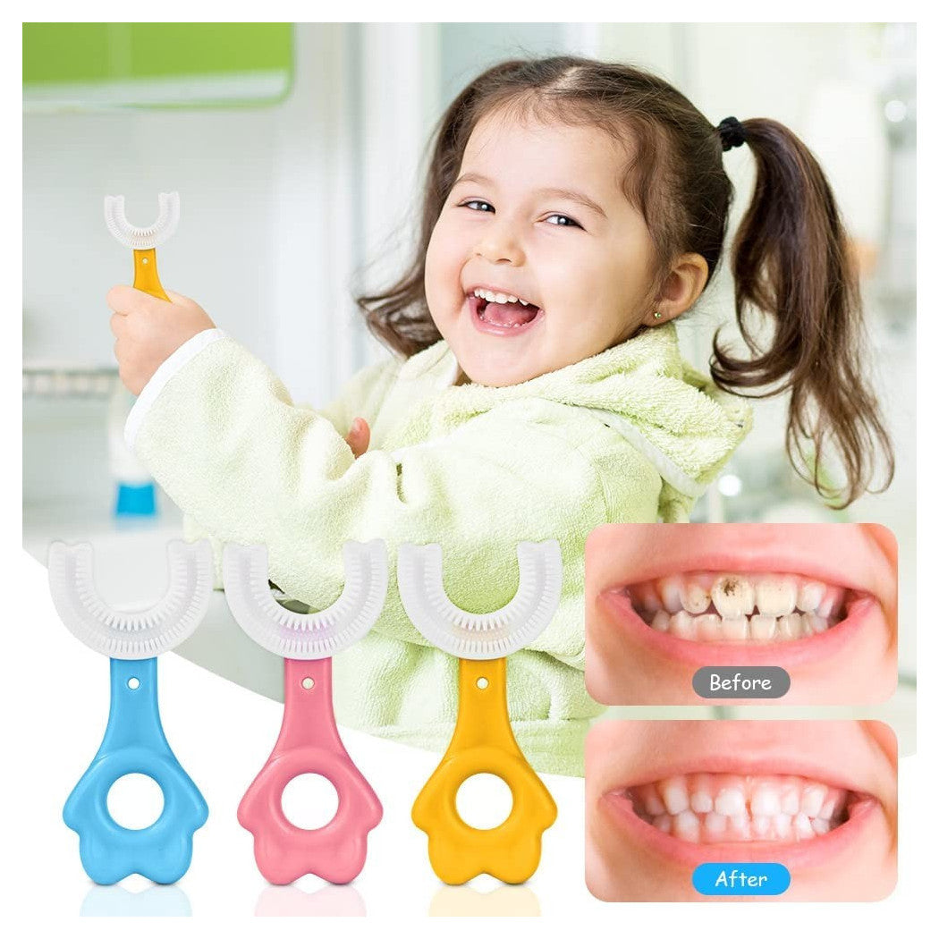 Trade Shop - 2 Pz Spazzolino Da Denti Per Bambini 2-6 Anni A Forma Di U Setole In Silicone -