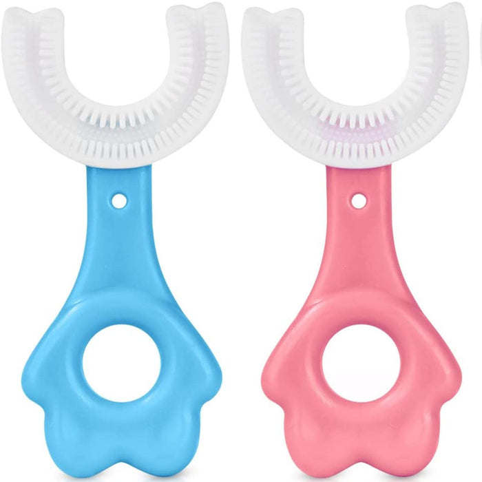 Trade Shop - 2 Pz Spazzolino Da Denti Per Bambini 2-6 Anni A Forma Di U Setole In Silicone -