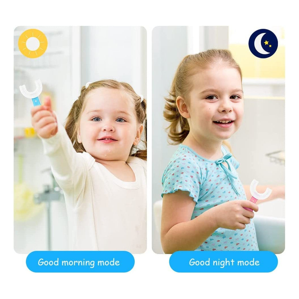 Trade Shop - 2 Pz Spazzolino Da Denti Per Bambini 2-6 Anni A Forma Di U Setole In Silicone -