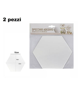 2 Pz Specchio Adesivo Esagonale Adesiva Murale Arredamento Casa 21x18x10cm 70875         