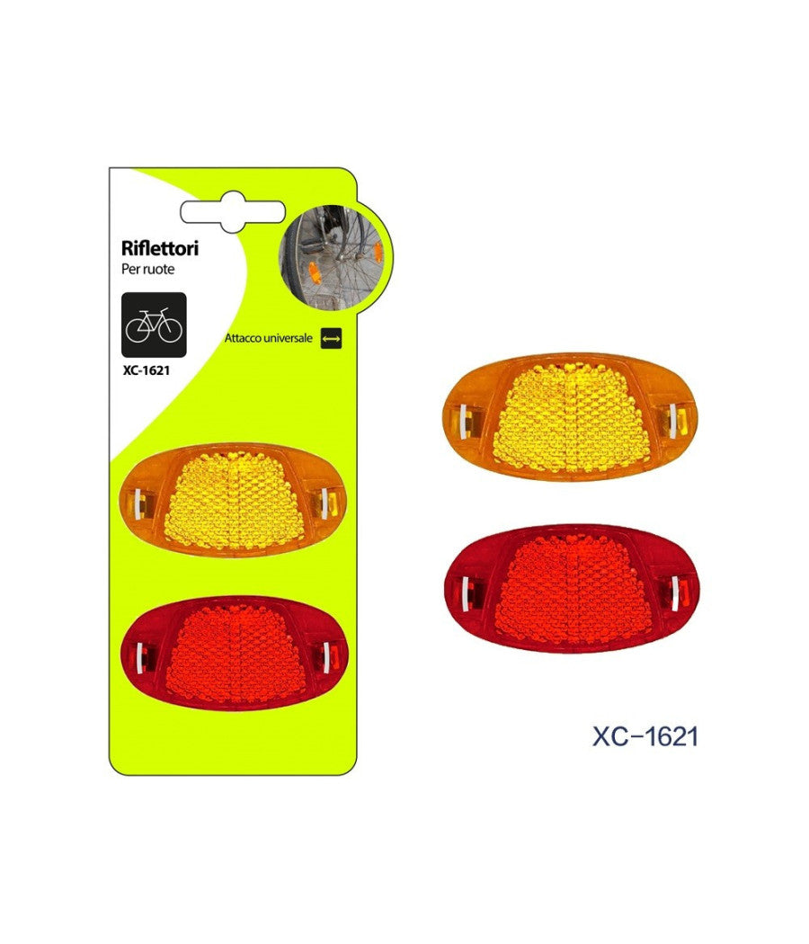 2 Riflettori Catarifrangenti Ovale Per Ruote Anteriore Posteriore Bici Xc-1621         
