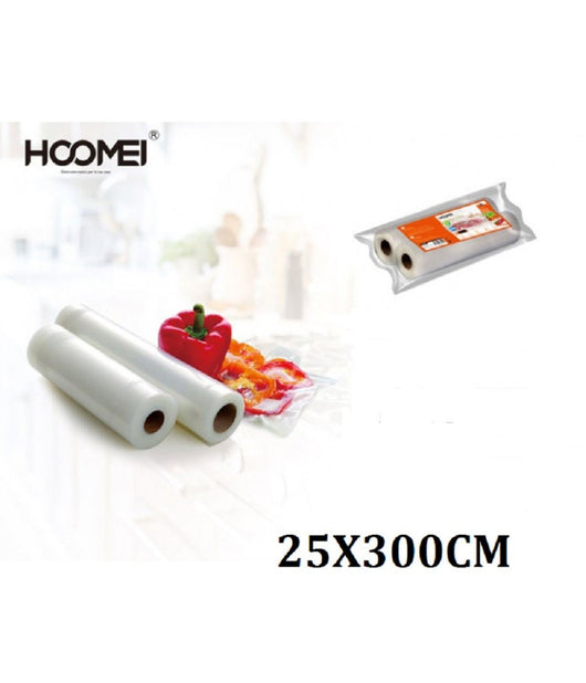 2 Rotoli Per Sottovuoto 25x300cm Conservazione Per Alimenti Frutta Verdura         