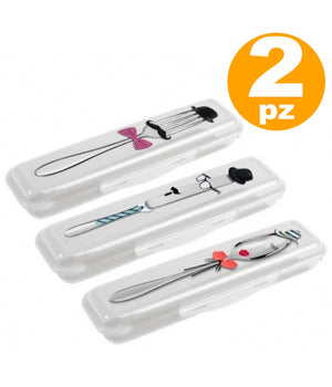 2 X Custodia Portaposate Posate Forchette Coltello Porta Da Pranzo Scuola         