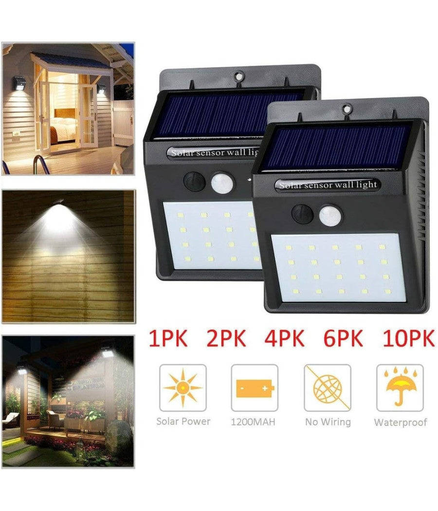 2 X Faro Solare Da Esterno Faretto Fotovoltaico + Sensore Lampada Led         