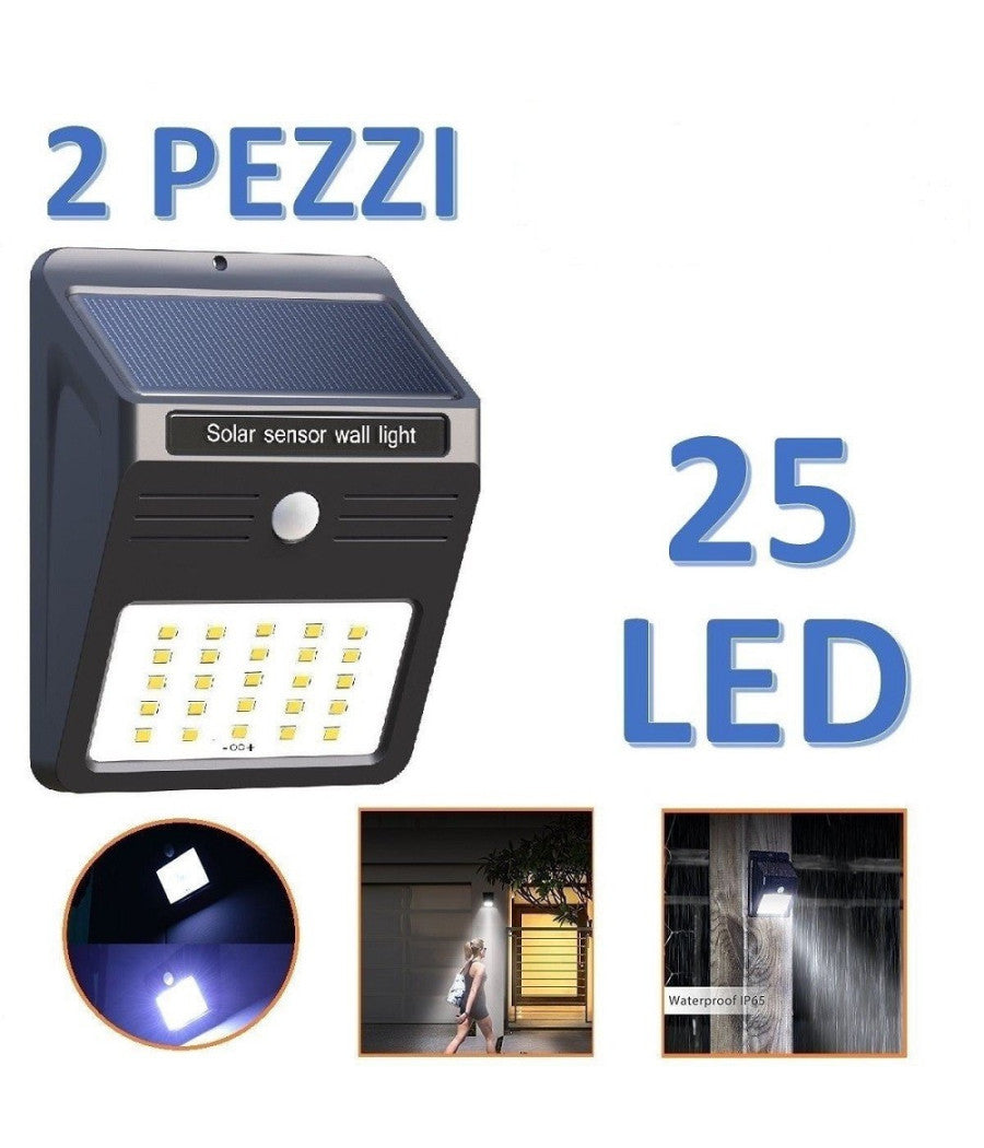 2 X Faro Solare Da Esterno Faretto Fotovoltaico + Sensore Lampada Led         
