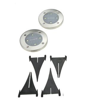 2 X Lampada Luce Led Solare Disk Lights Esterno Giardino Waterproof Segna Passo         
