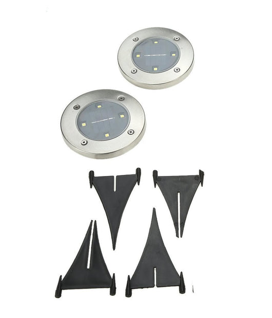 2 X Lampada Luce Led Solare Disk Lights Esterno Giardino Waterproof Segna Passo         