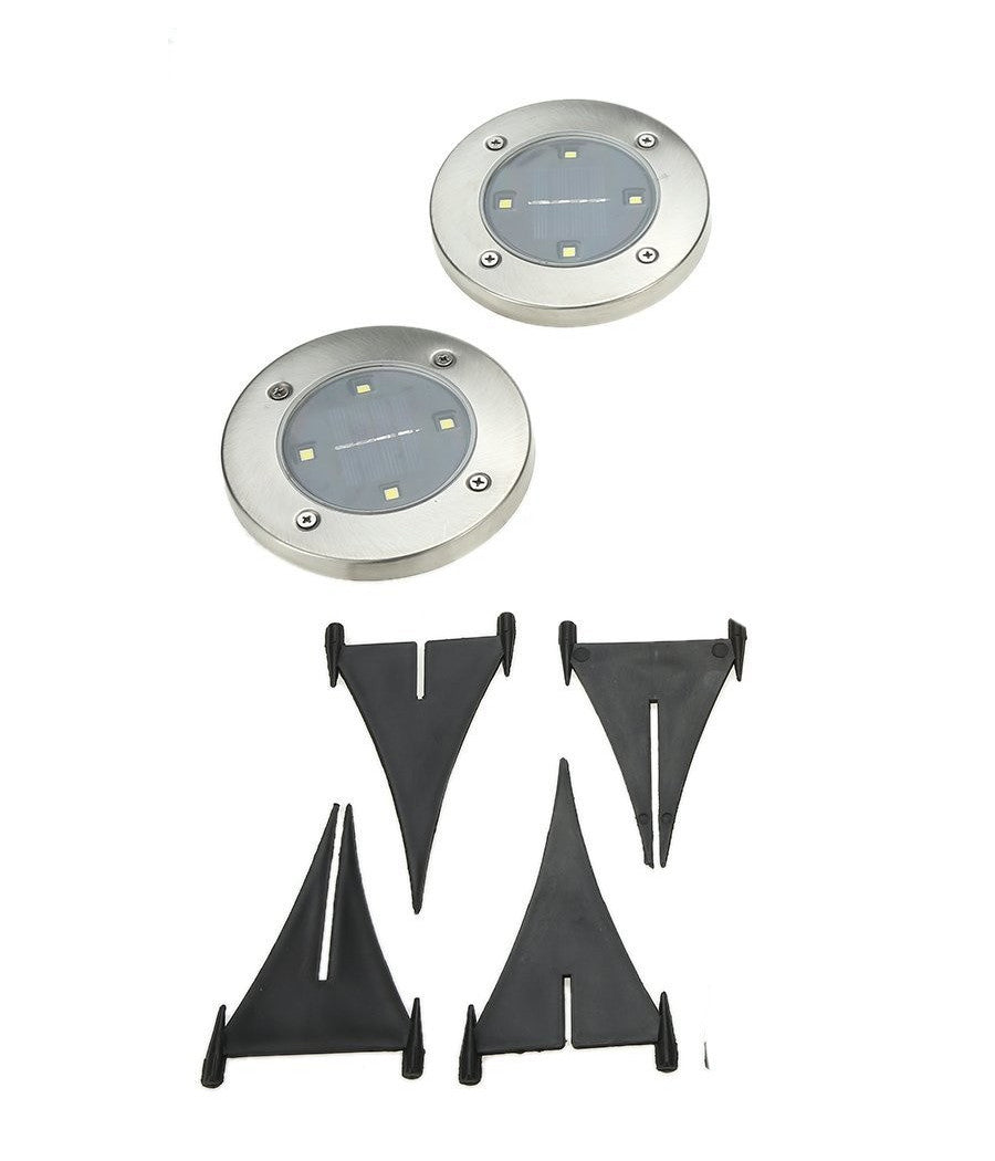 2 X Lampada Luce Led Solare Disk Lights Esterno Giardino Waterproof Segna Passo         