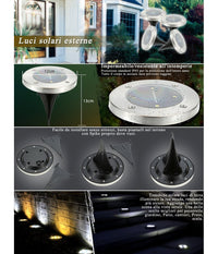 2 X Lampada Luce Led Solare Disk Lights Esterno Giardino Waterproof Segna Passo         