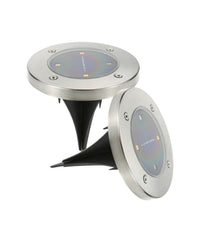 2 X Lampada Luce Led Solare Disk Lights Esterno Giardino Waterproof Segna Passo         