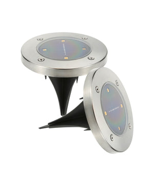 2 X Lampada Luce Led Solare Disk Lights Esterno Giardino Waterproof Segna Passo         