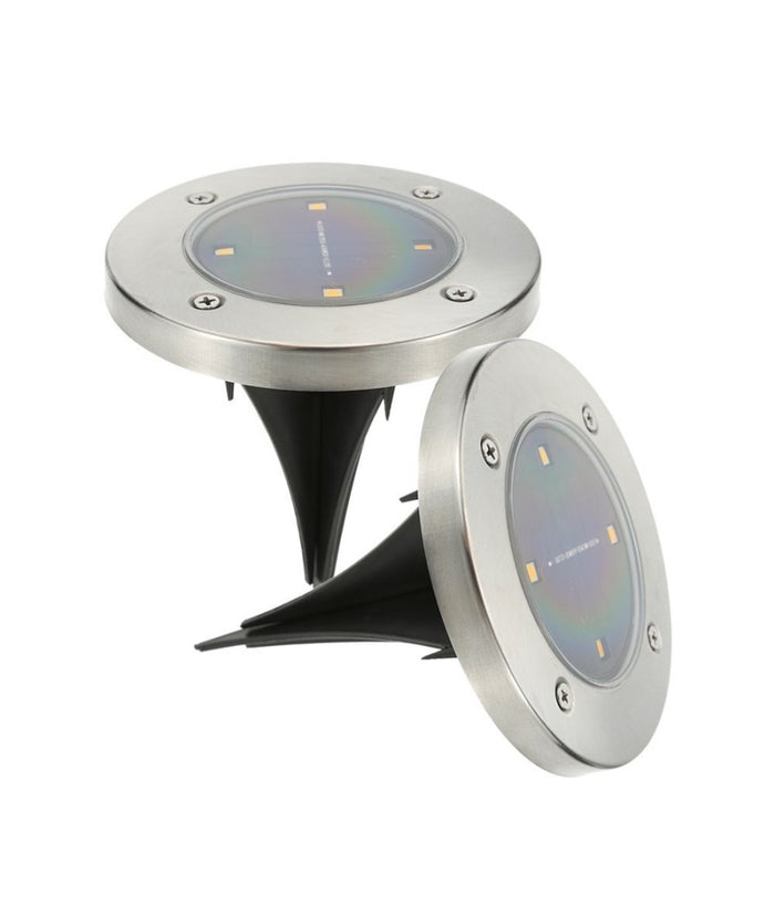 2 X Lampada Luce Led Solare Disk Lights Esterno Giardino Waterproof Segna Passo         