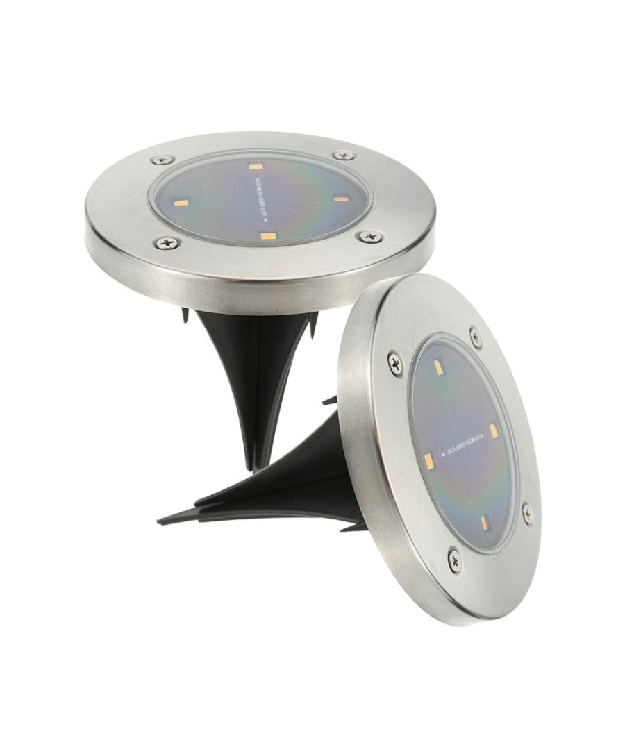 2 X Lampada Luce Led Solare Disk Lights Esterno Giardino Waterproof Segna Passo         