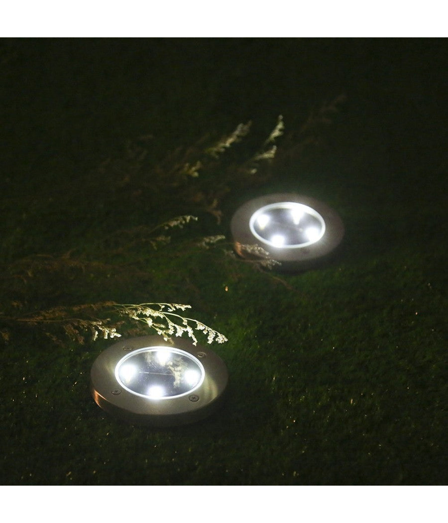 2 X Lampada Luce Led Solare Disk Lights Esterno Giardino Waterproof Segna Passo         