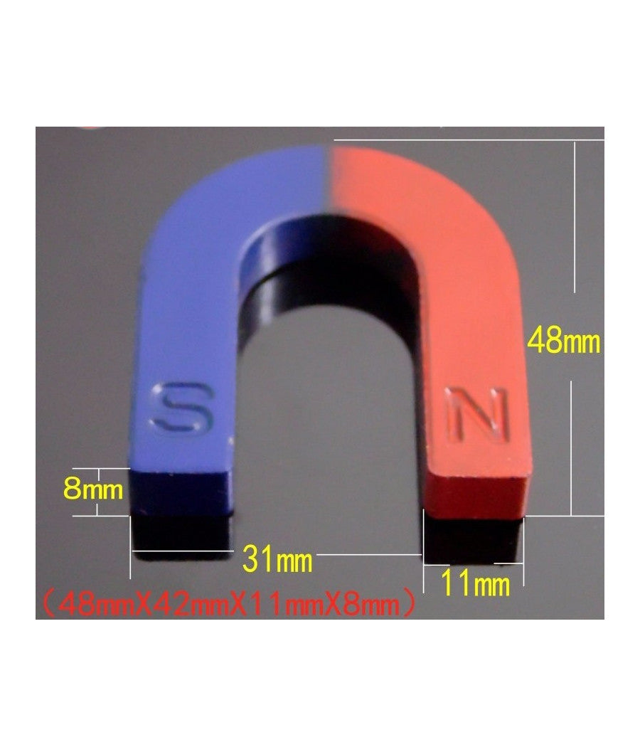 2 X Magnete Didattico Calamita 30mm A Forma Di U Positivo E Negativo Nord Sud         